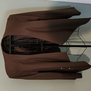 Olive Green Open Front Blazer with Zipper Detail